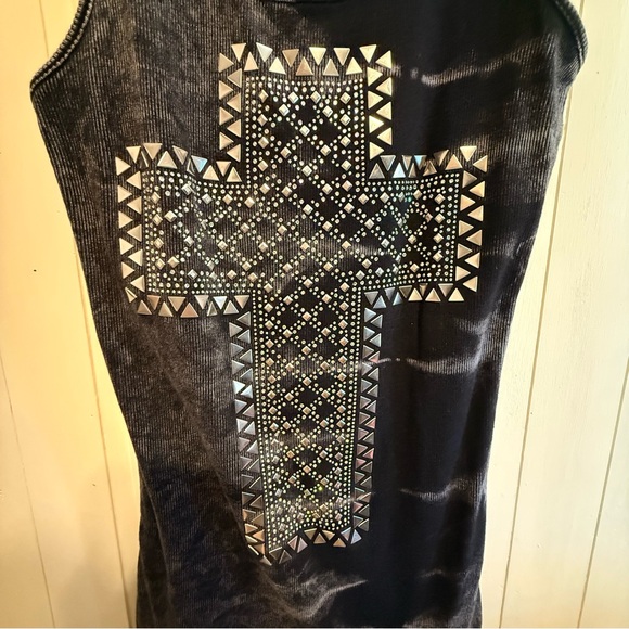 Vocal Black Tank Top with Silver Cross Design - Picture 3 of 4
